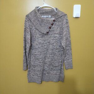 Eight Eight Eight Button Embellish Cowl Neck Striped Cotton Knit Sweater M Boho